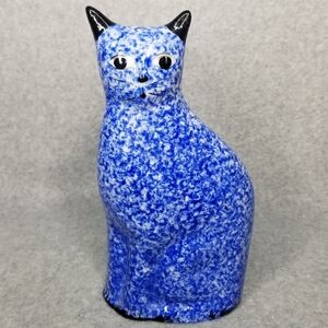 Enesco Porcelain Blue Sponge Speckled Calico Kitty‎ Cat Sculpture Figurine 9"H